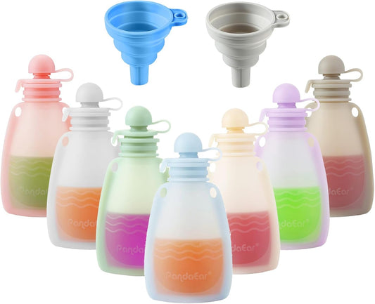 PandaEar Conjunto de 7 saquinhos de silicone reutilizáveis para papinha , ideais para bebês e crianças pequenas. Feitos de silicone livre de BPA, cada saquinho tem capacidade para 142 g (5 oz).