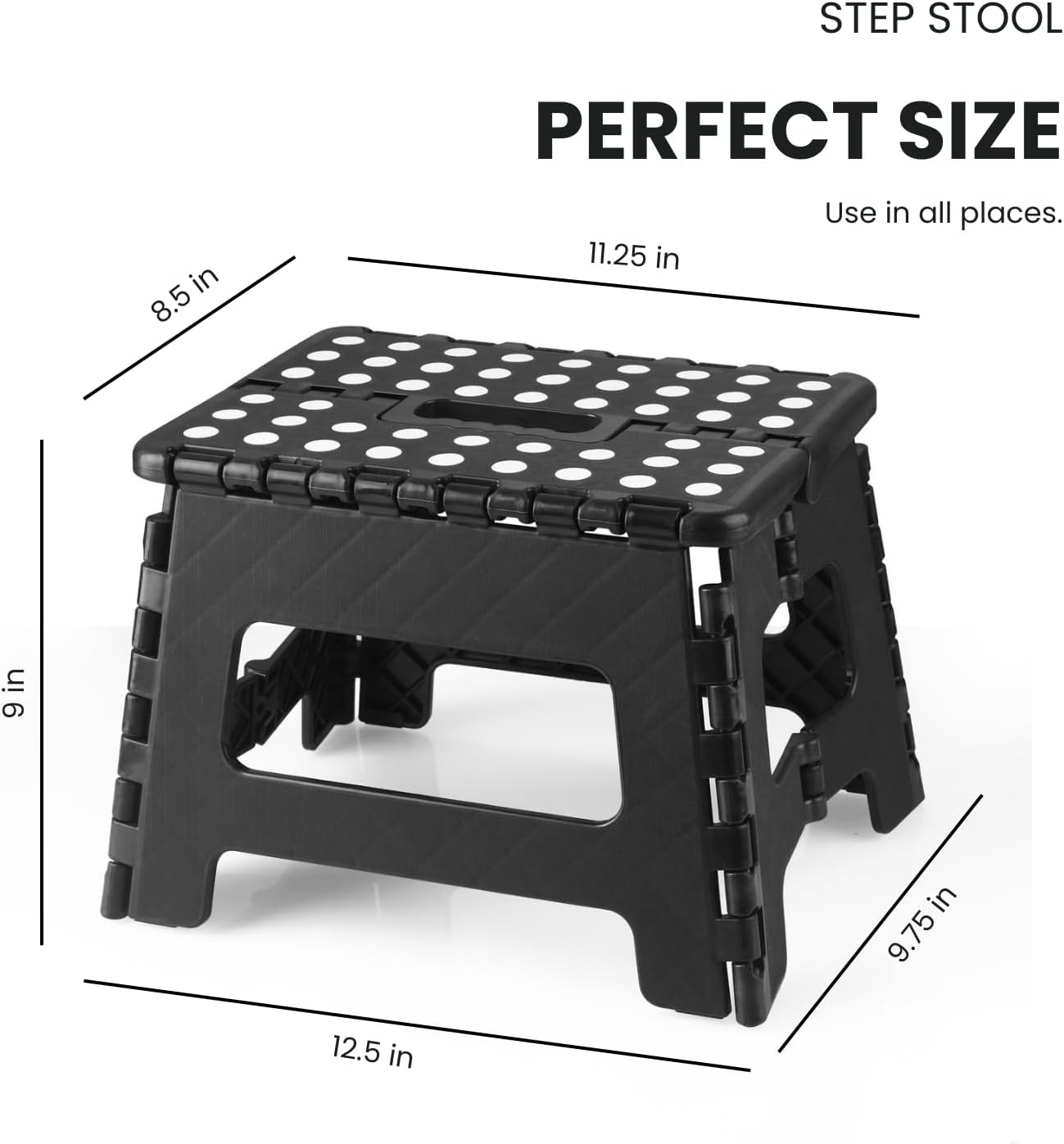 PandaEar Conjunto de 2 Banquinhos Dobráveis de 23 cm, Leves e Dobráveis, Banquinho Infantil para Cozinha, Banheiro, Casa e Quarto, Banquinho Resistente para Crianças, Preto