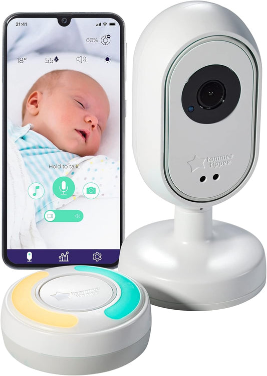 Tommee Tippee Monitor de bebê inteligente habilitado para aplicativo Dreamsense, câmera remota HD de visão noturna com inclinação e panorâmica, áudio bidirecional, pod inteligente para pais para alertas personalizáveis e rastreamento de sono