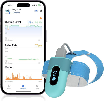 Babytone Oxímetro de pulso BabyO2, monitor de oxigênio para os pés para bebês com Bluetooth, monitora o nível de oxigênio, frequência cardíaca e movimento para o sono de bebês de 0 a 36 meses