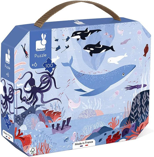 Janod Quebra-cabeça infantil do Oceano Ártico de 100 peças - Jogo educativo - Ensina habilidades motoras finas e concentração - Estojo de transporte com alça - Adequado para maiores de 6 anos, J02611