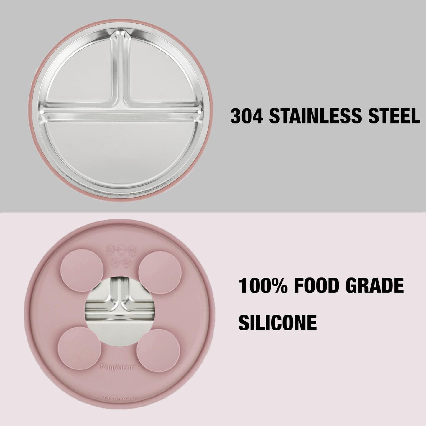PandaEar Conjunto de 2 pratos com ventosa e 2 colheres e garfos em aço inoxidável para alimentação de bebês, ideal para meninas. Pratos divididos para introdução alimentar BLW (Baby Led Weaning). Livre de BPA.