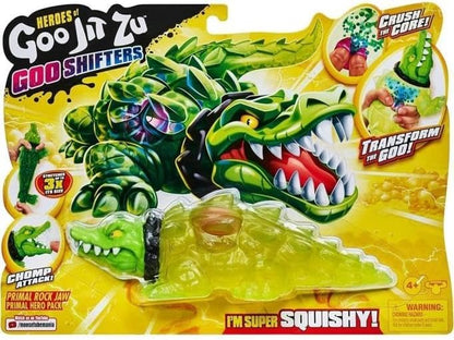 Heróis de Goo Jit Zu Goo Shifters Primal Rock Jaw Primal Hero Pack, Brinquedo super elástico e super macio, cheio de gosma, com uma transformação de gosma única.