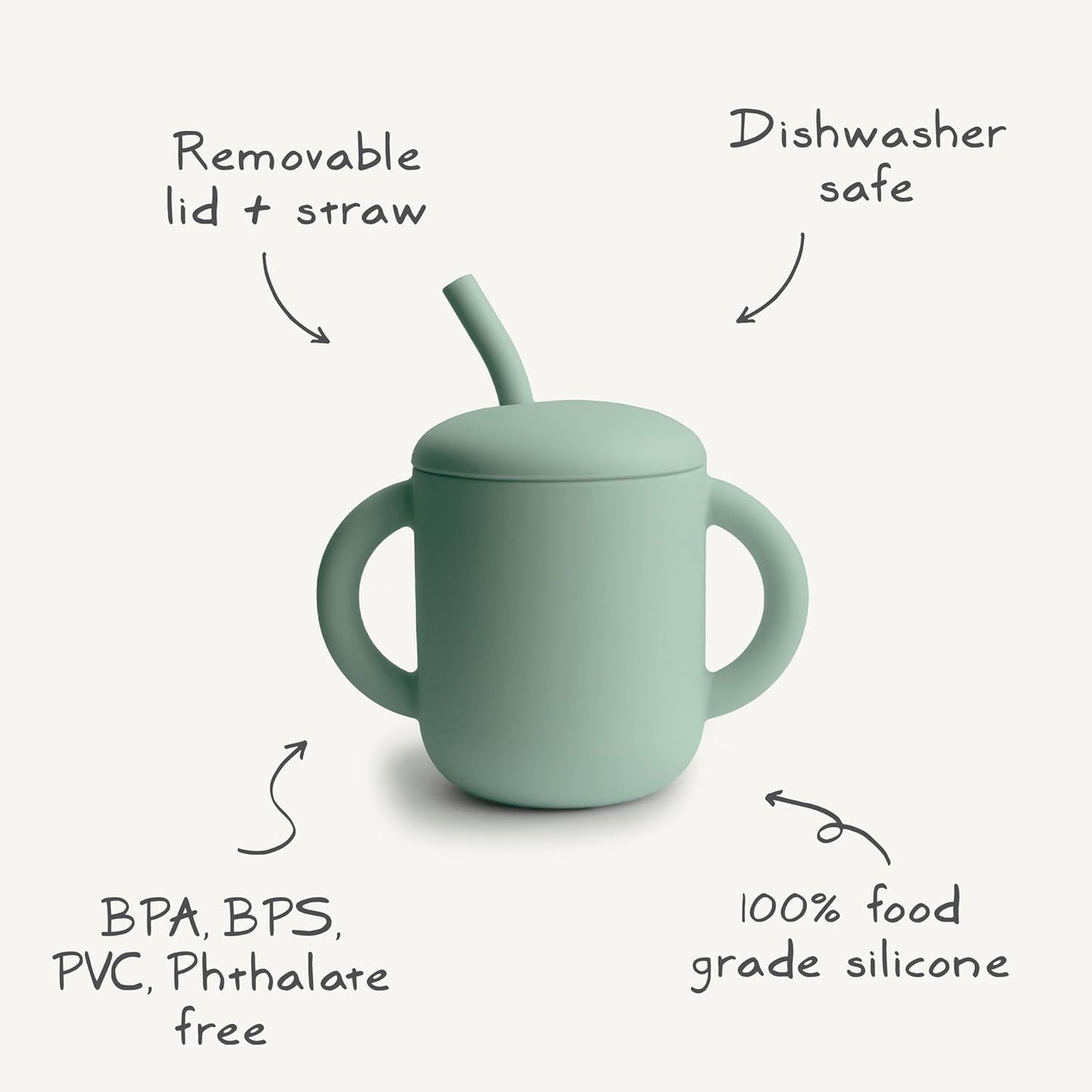 Mushie Copo de Treinamento em Silicone com Canudo | Copo de Transição para Bebês a partir de 6 Meses | Capacidade: 175 mL | Tampa Removível | Material: Silicone de Grau Alimentício | Pode ser lavado na lava-louças e usado no micro-ondas (Tradewinds)