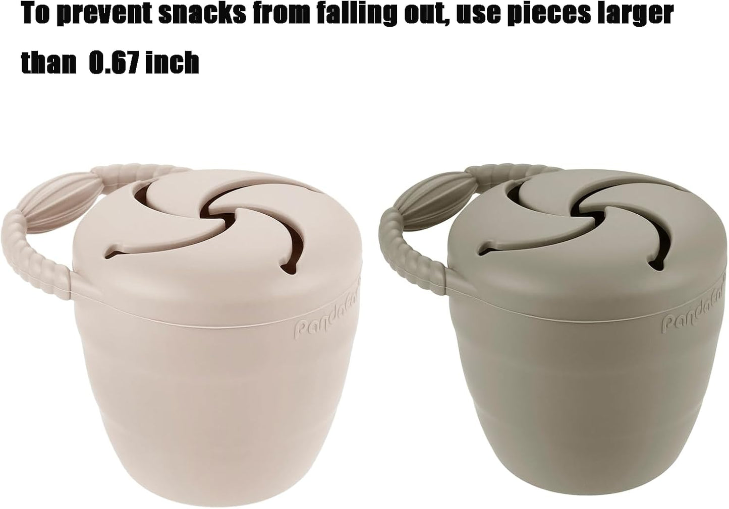 PandaEar Conjunto de 2 Potes para Lanches Infantis , Potes de Silicone Dobráveis para Bebês, Recipiente Antivazamento para Lanches, Coletor de Alimentos, Bege Claro/Nogueira