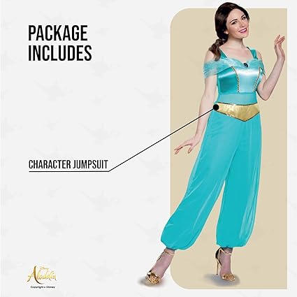 DISGUISE Traje clássico oficial da Disney Aladdin Jasmine adulto, trajes de Halloween para adultos tamanho M