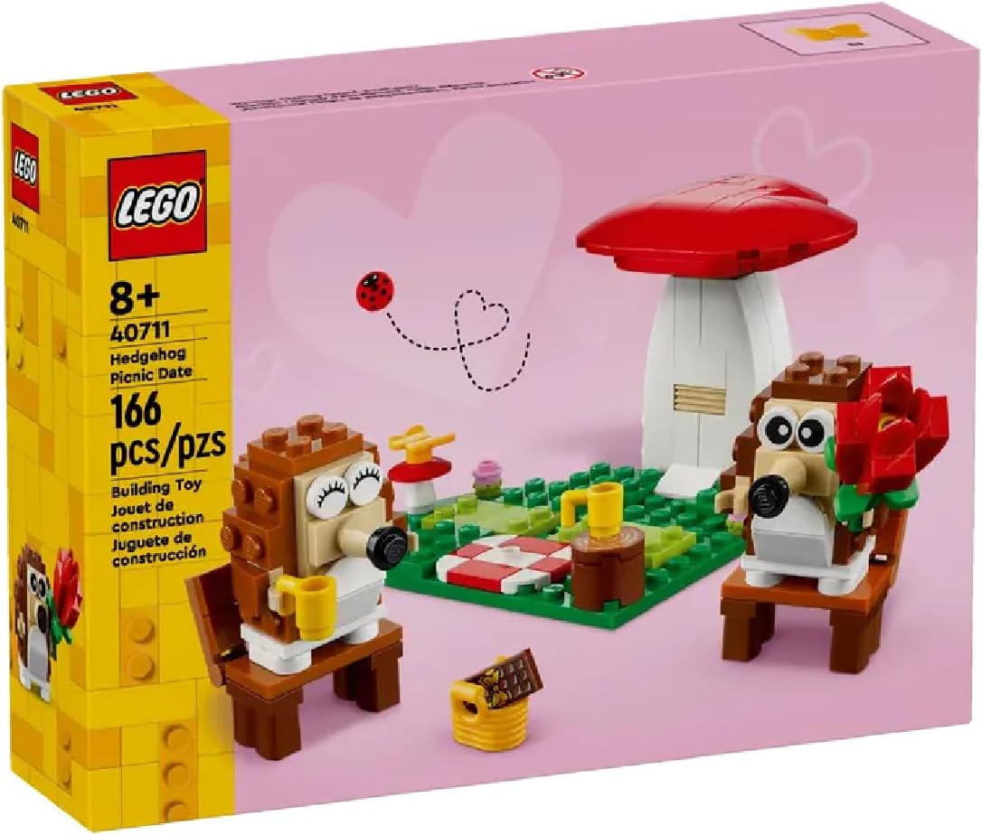 LEGO Hedgehog Picnic Date - Conjunto de brinquedos de animais para meninas e meninos de 8 anos ou mais - Conjunto de construção natural com modelo de cogumelo e 2 figuras - Decoração de Dia dos Namorados - Presente