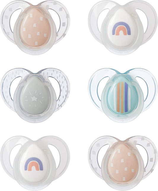 Tommee Tippee Chupeta de silicone ultraleve, design simétrico de uma peça, binkies de silicone sem BPA e chupetas que brilham no escuro, design simétrico, silicone sem BPA