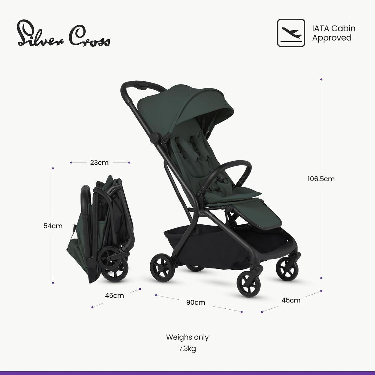 Silver Cross Carrinho de Bebê Compacto  Nia, do nascimento até 22kg, Conífera