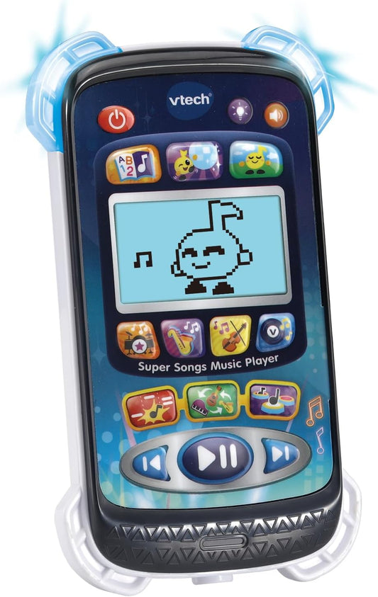 VTech Super Songs Music Player, reprodutor de música interativo com 10 músicas, fones de ouvido incluídos, 4 gêneros musicais, 2 modos e 3 jogos musicais, para crianças de 3, 4, 5 anos ou mais, versão em inglês