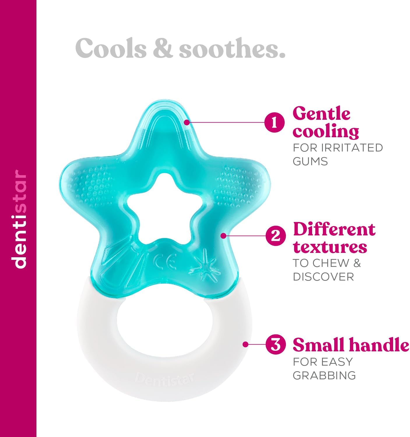 Dentista legal dentição estrela pacote de 2, brinquedo de dentição para bebês com mais de 3 meses, anel de dentição de bebê de silicone macio para dente