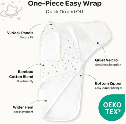 Momcozy Mantas para Recém-Nascidos de 0 a 3 Meses, com Fecho Silencioso, Fáceis de Usar para Pais de Primeira Viagem, Reduzem o Reflexo de Sobressalto, Pacote com 2, Wonder