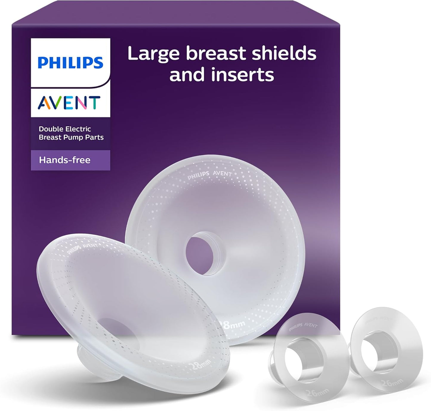 Philips Avent Protetores de Seios Grandes (28 mm) e Encaixes (26 mm) para Bomba Tira-Leite Elétrica, Protetores SkinSense Exclusivos, Compatível com Copos Coletores Mãos-Livres, SCF552/11