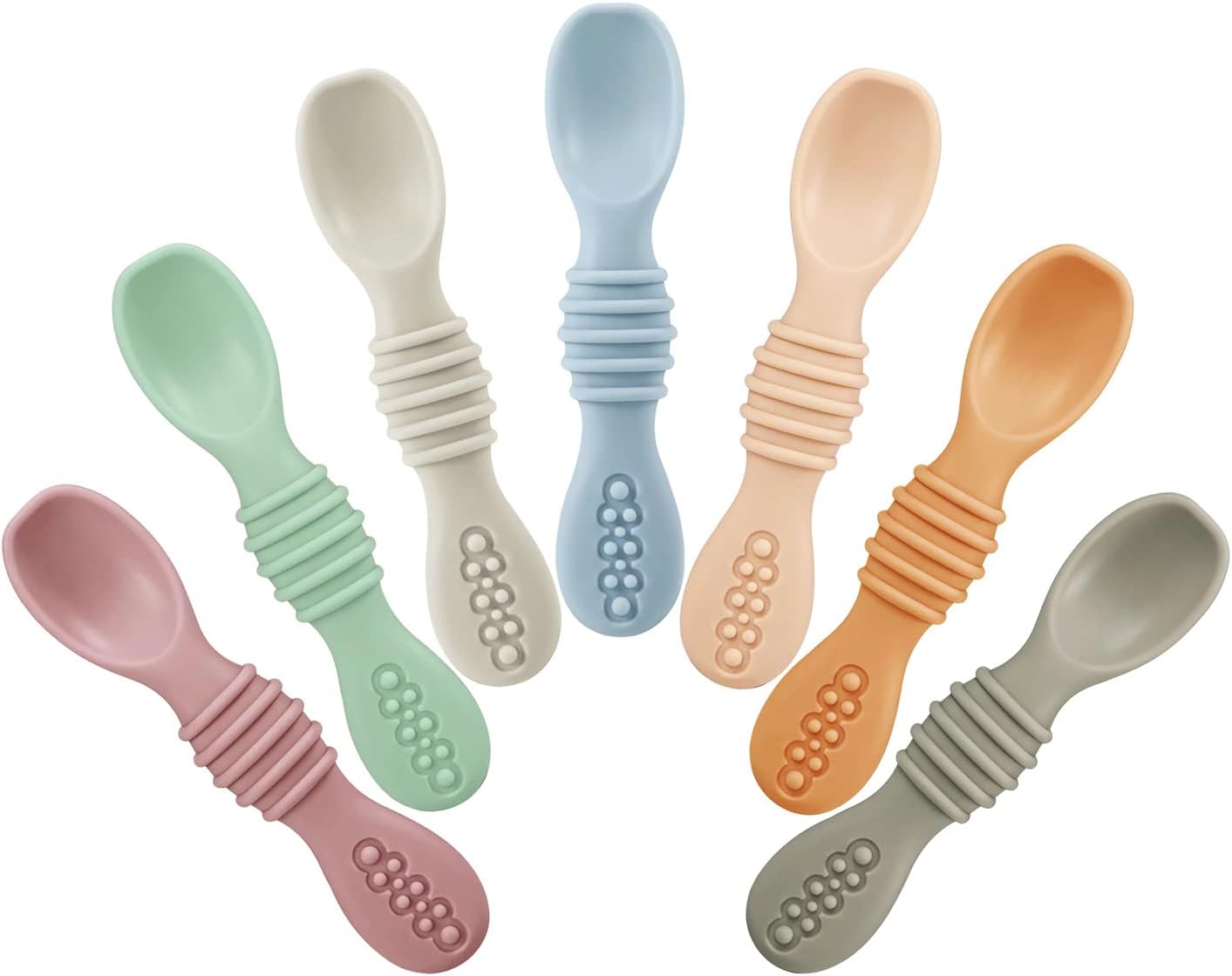 PandaEar Conjunto de 7 Colheres de Silicone para Bebês, Colheres para Introdução Alimentar Participativa, Colher para Primeira Fase de Autoalimentação para Bebês e Crianças Pequenas