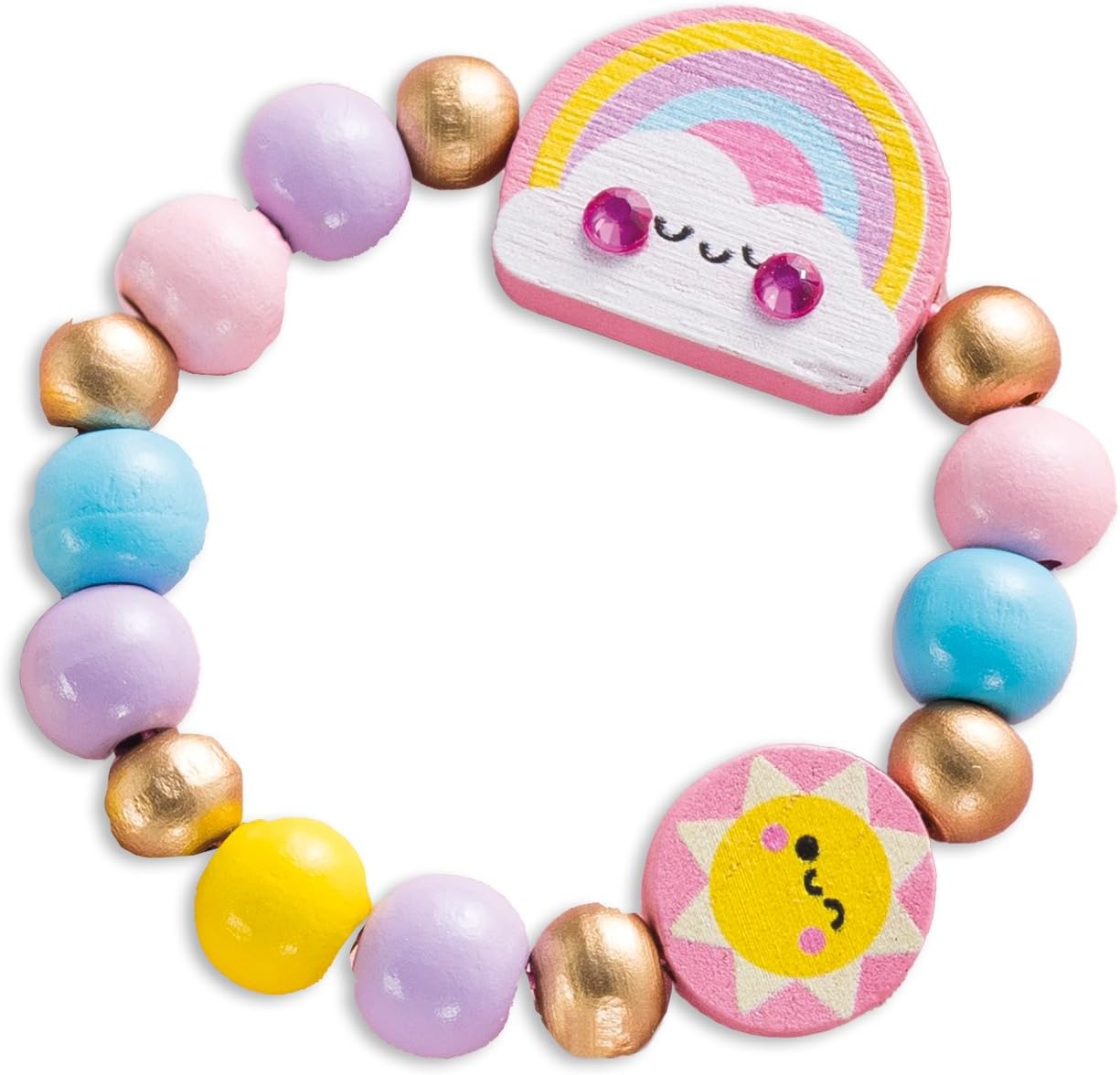 Janod - 4 joias de madeira Rainbow Land para criar - Primeiras oficinas de joias - Fabricação de joias DIY - Kit de artesanato infantil - Habilidades motoras finas e aprendizagem de concentração - a partir de 4 anos