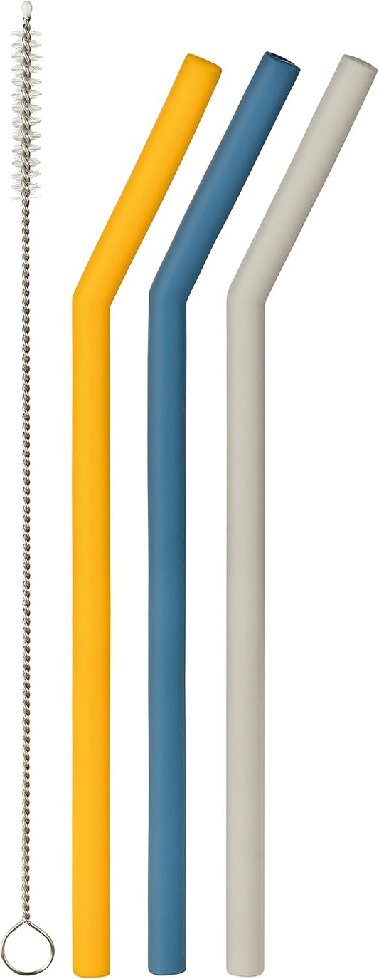 dentistas Canudos de silicone para - Conjunto 2X de 3 canudos reutilizáveis - Feitos de 100% silicone - Canudos para bebês sustentáveis e reutilizáveis para beber facilmente com escova de limpeza - Sem BPA