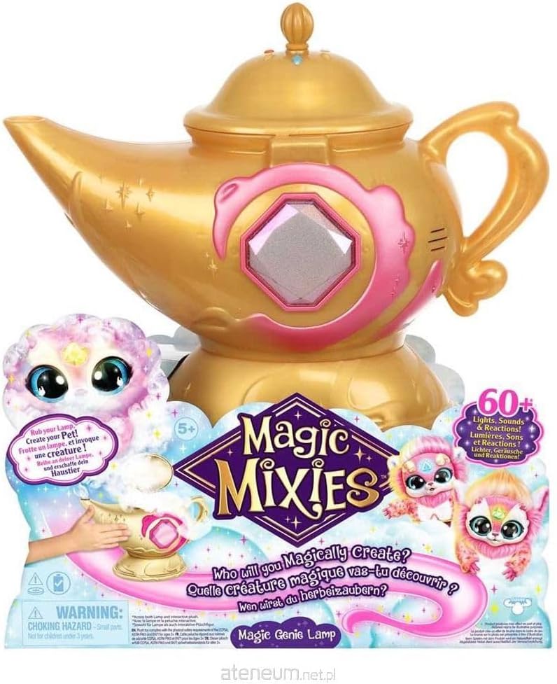 Magic Mixies Lámpara Magic Genie con juguete de peluche azul interactivo de 8 pulgadas y más de 60 sonidos y reacciones: realiza los pasos mágicos para desbloquear un anillo mágico y revelar una lámpara antiniebla real Blue Genie Mixie