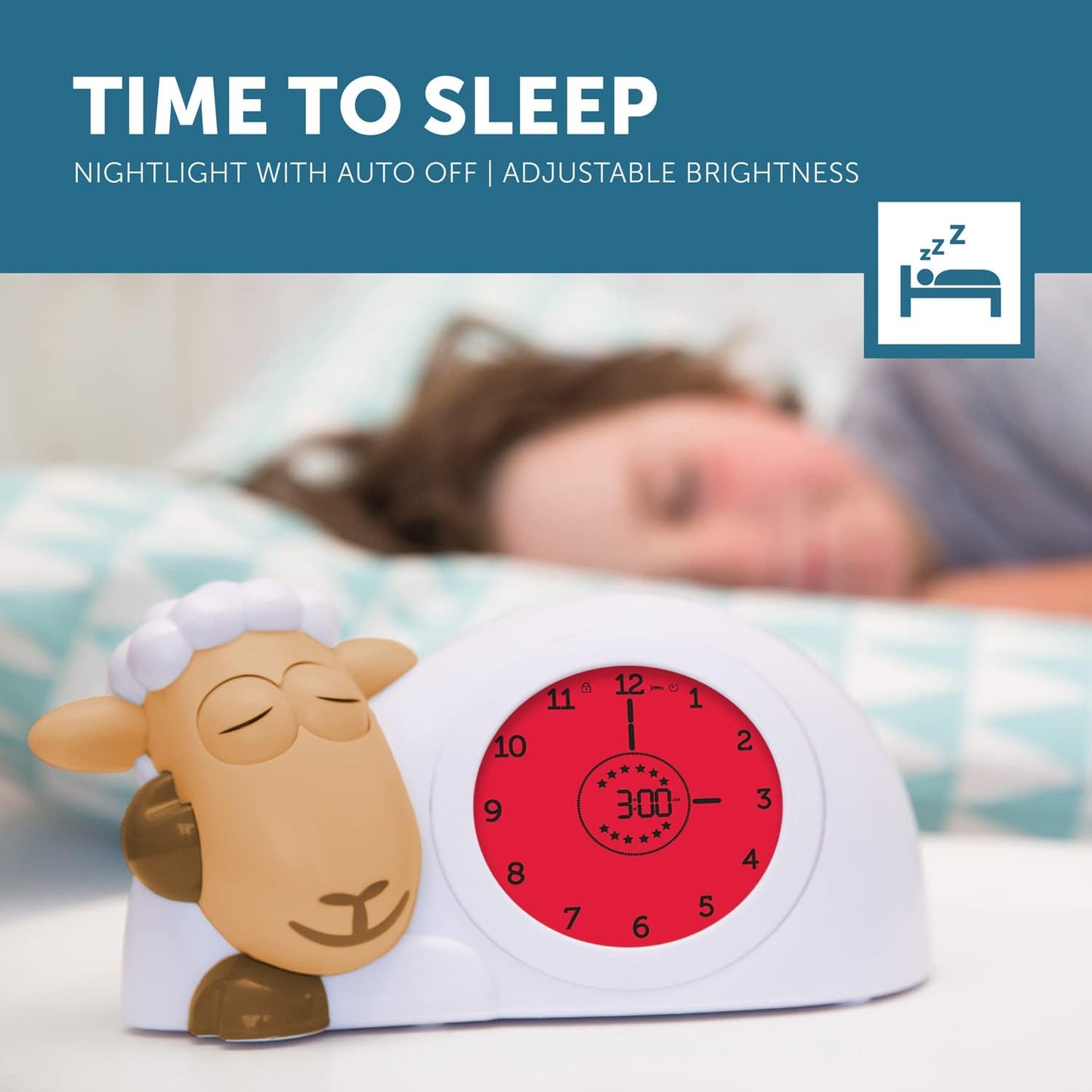 ZAZU Relógio Sam the Lamb - Relógio para treinamento de sono e luz noturna para crianças | Despertador iluminado | Ajuda a ensinar seu filho quando acordar com indicadores visuais | Brilho Ajustável | Desligamento automático