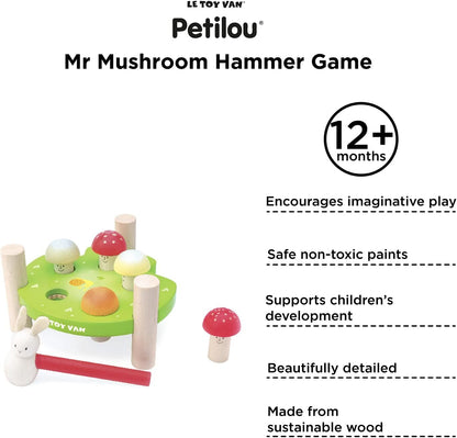 Le Toy Van - Jogo Educacional de Madeira Petilou Mr Mushroom Hammer | Adequado para crianças pequenas – meninos ou meninas de 1 ano +