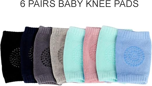 PandaEar - Conjunto de 6 pares de joelheiras para bebês engatinhando, macias e respiráveis, protetores de joelho antiderrapantes para bebês e crianças de 6 a 24 meses.