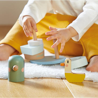 Janod - Pato empilhável Sweet Cocoon - 7 peças empilháveis de madeira FSC - Jogo de aprendizagem precoce - Desenvolve habilidades motoras finas - 12 meses +,