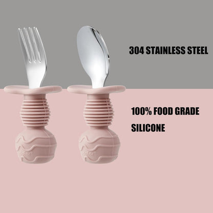 PandaEar Conjunto de Talheres Infantis com 6 Peças | Garfo e Colher de Aço Inoxidável para Bebês | Talheres Infantis | Talheres para Bebês a partir de 12 Meses com Design Antiengasgo e Apoio de Silicone