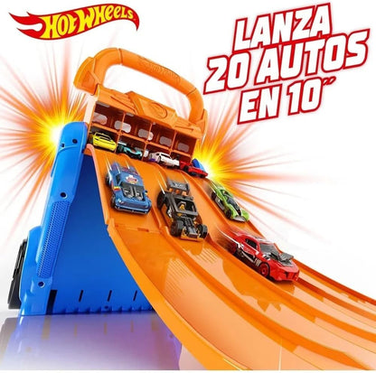 Hot Wheels Estojo Lançador | Armazena até 20 carrinhos | 2 em 1: estojo de armazenamento e lançador que se conecta a outros conjuntos | Para crianças a partir de 3 anos | (Carrinhos não incluídos)