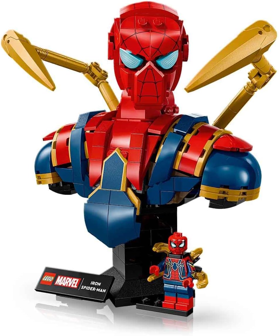 LEGO Marvel Busto do Homem-Aranha de Ferro - Conjunto de Montagem para Exibição para Adultos, incluindo 2 Braços Articulados, Cabeça Giratória e Minifigura de Super-Herói - Presente Colecionável dos Vingadores para Fãs - 76326
