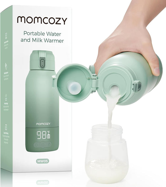 Momcozy Aquecedor de Leite Portátil  para Viagem – Modos Duplos de Aquecimento para Leite Materno e Água, Aquecedor de Mamadeira Portátil com Aquecimento Rápido, Bateria de Longa Duração, Capacidade de 500 ml e Recarga USB-C para Casa, Carro e Passeios