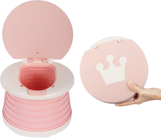 Orinal de viaje, orinal de transporte, silla de inodoro plegable para niños, orinal de viaje portátil 2 en 1, orinal de entrenamiento, orinal de viaje para bebé (rosa)