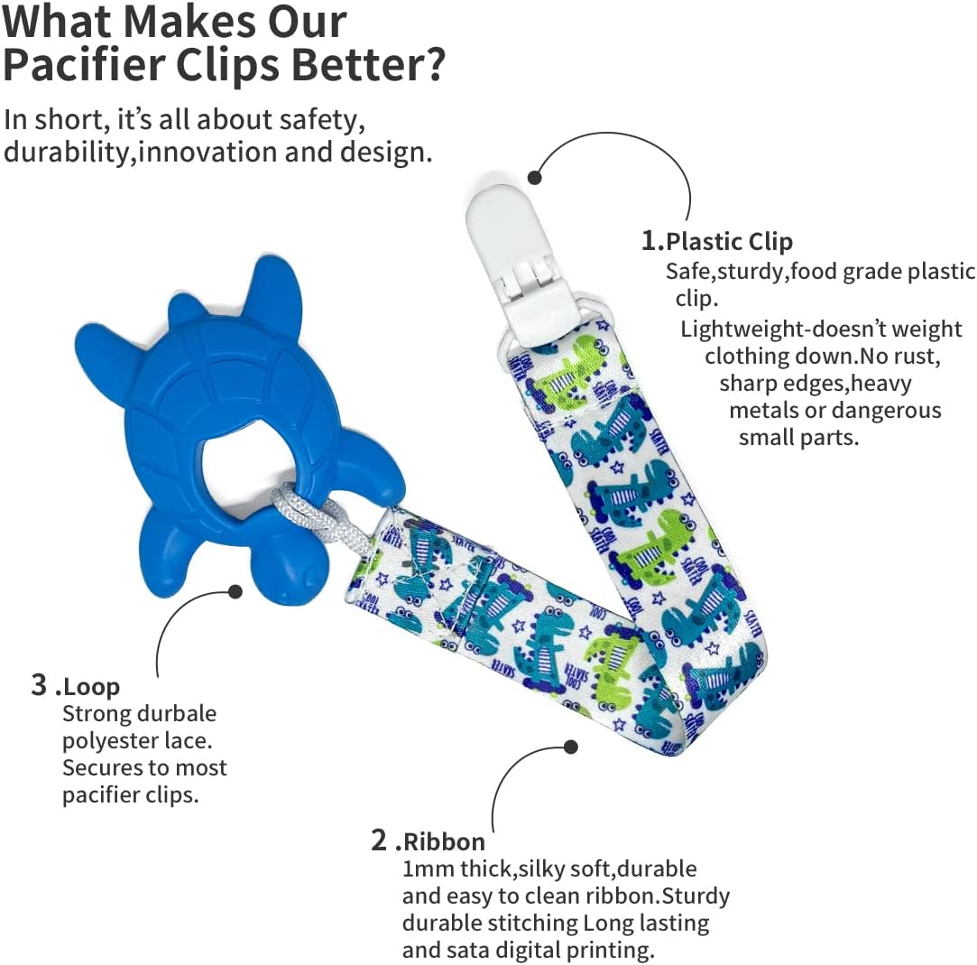 PandaEar Conjunto de 6 prendedores de chupeta, prendedores universais para chupeta e mordedor, correntes para chupeta, alça para brinquedos para meninos e meninas.