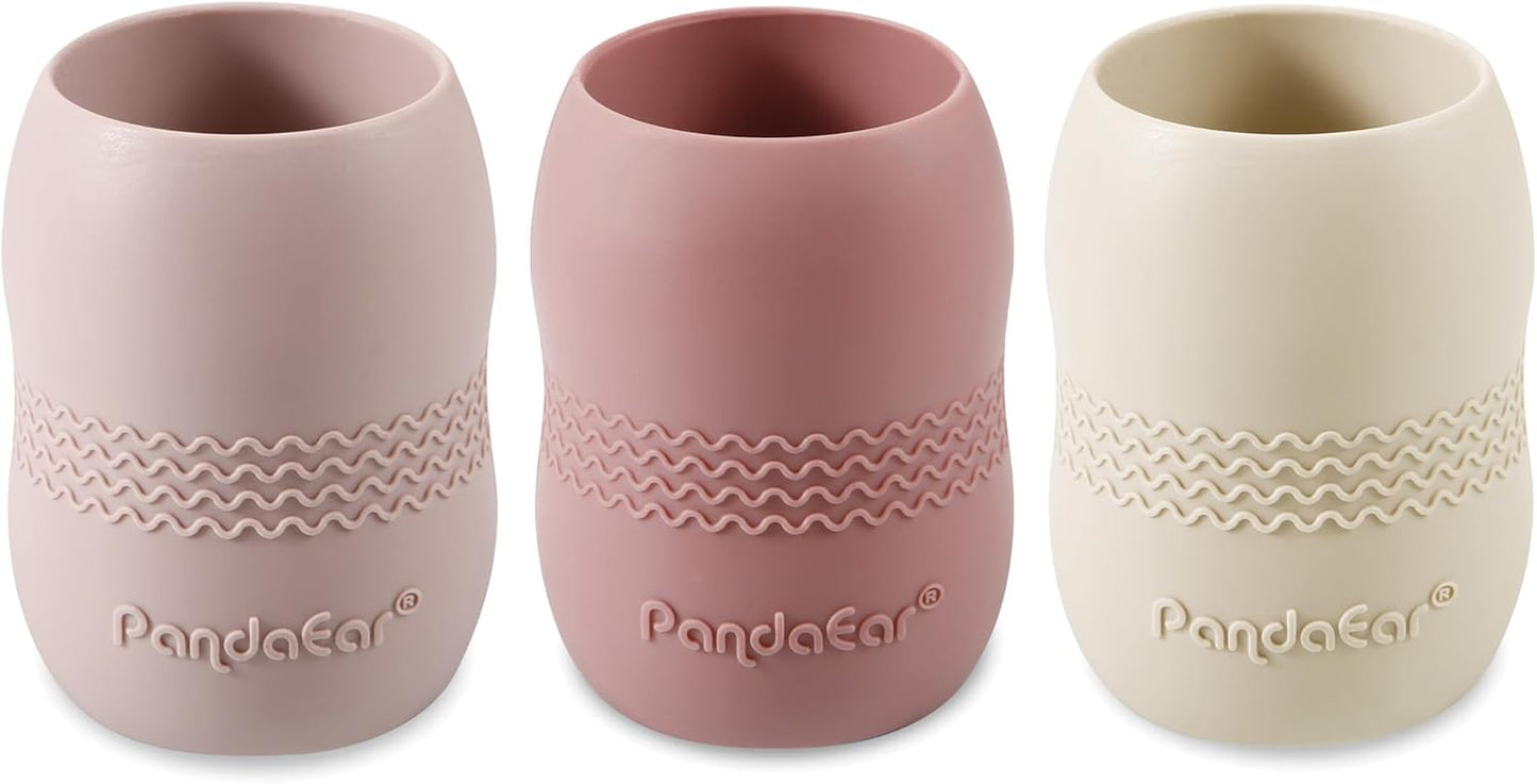PandaEar Conjunto de 3 Copos de Silicone para Bebês de 6 a 12 Meses | Copos Pequenos e Abertos para Crianças | Copo de Treinamento de Silicone Resistente e Inquebrável para Introdução Alimentar e Introdução