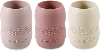PandaEar Conjunto de 3 Copos de Silicone para Bebês de 6 a 12 Meses | Copos Pequenos e Abertos para Crianças | Copo de Treinamento de Silicone Resistente e Inquebrável para Introdução Alimentar e Introdução