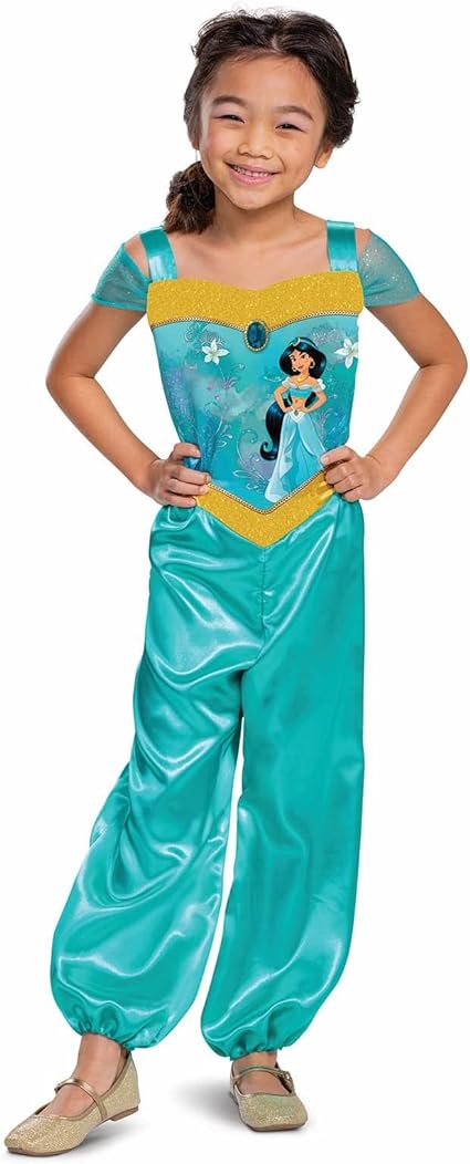 DISGUISE Fantasia infantil de princesa Jasmine padrão oficial da Disney, fantasia de Aladdin infantil, fantasia de princesa Jasmine para meninas, fantasia de princesa árabe, fantasia do Dia Mundial do Livro para meninas