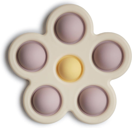 Mushie Brinquedo de apertar | Brinquedo sensorial antiestresse com bolhas | A partir de 10 meses | Brinquedo para aliviar o estresse | 100% silicone de qualidade alimentar e plástico ABS | Design de flor (lilás suave/narciso claro/marfim)