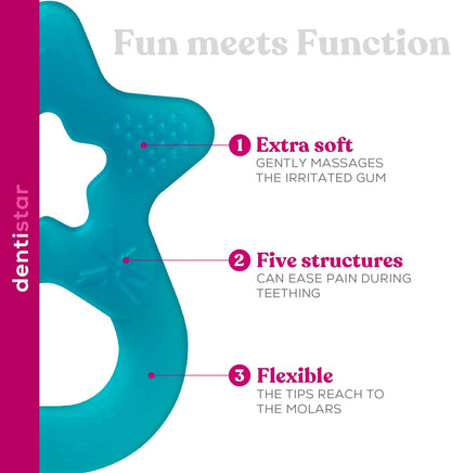 Dentistar Star Teether Pacote de 2, brinquedo de dentição para bebês com mais de 3 meses, anel de dentição de bebê de silicone macio para alívio da dor nos dentes e gengivas