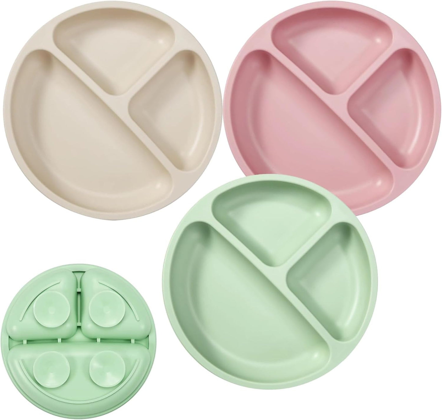 PandaEar Pratos com ventosa para bebês e crianças pequenas, pacote com 3 unidades, divididos e com ventosa, 100% silicone de qualidade alimentar, antiderrapantes, ideais para introdução alimentar BLW (Baby Led Weaning)