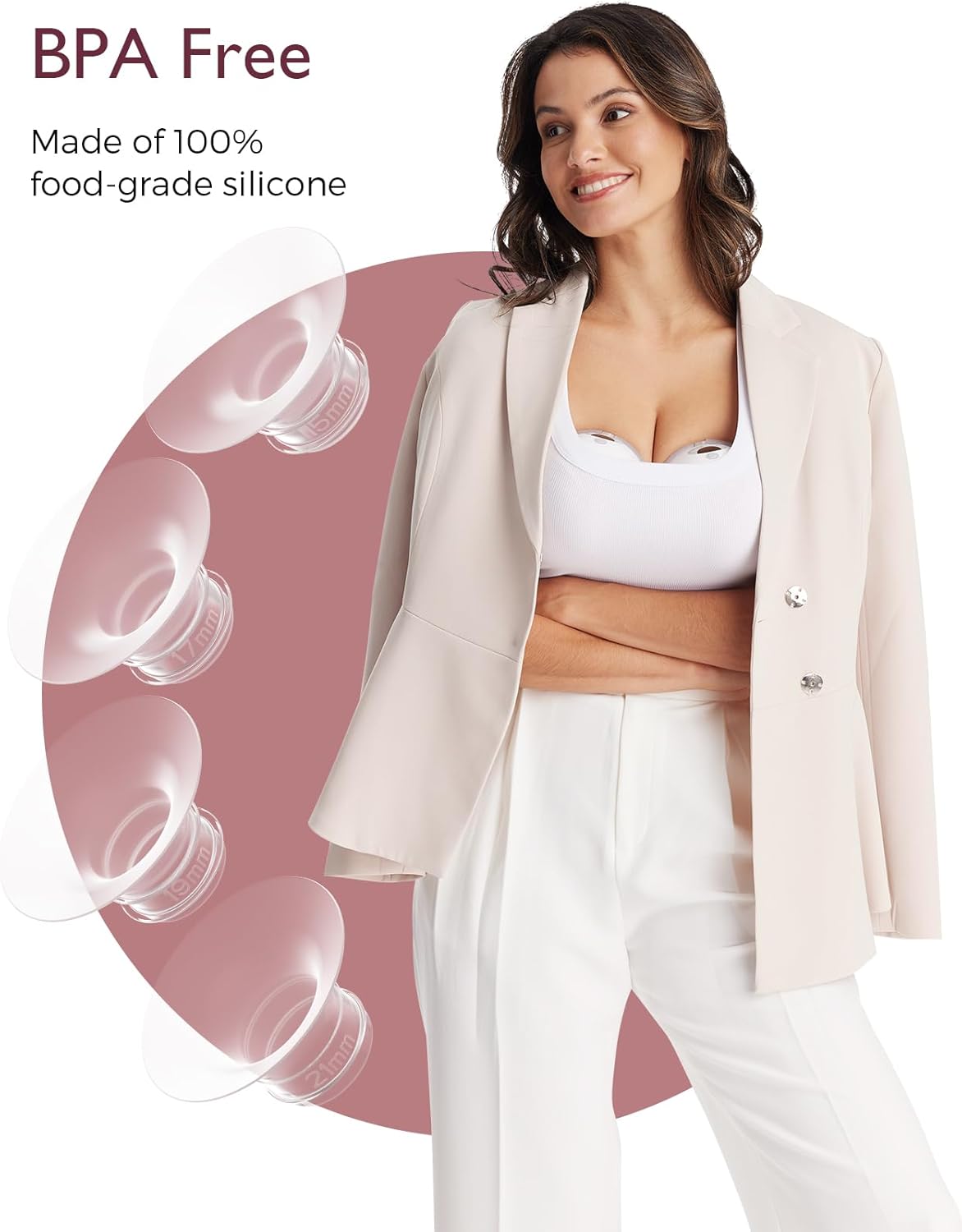 Momcozy Inserção de flange de 15 mm compatível com acessórios de substituição da bomba tira leite Momcozy M5/M6/M9, 4 unidades (15 mm)