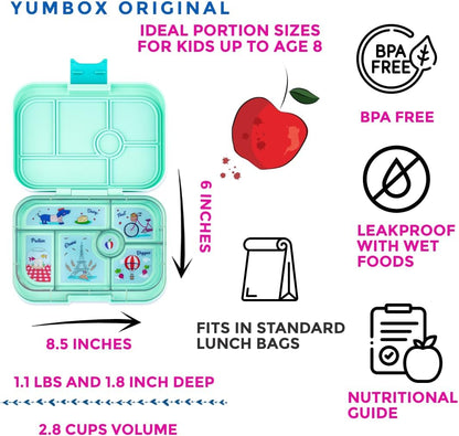 yumbox Recipiente original de lancheira Bento à prova de vazamentos para crianças (cinza nebuloso (bandeja de Paris))