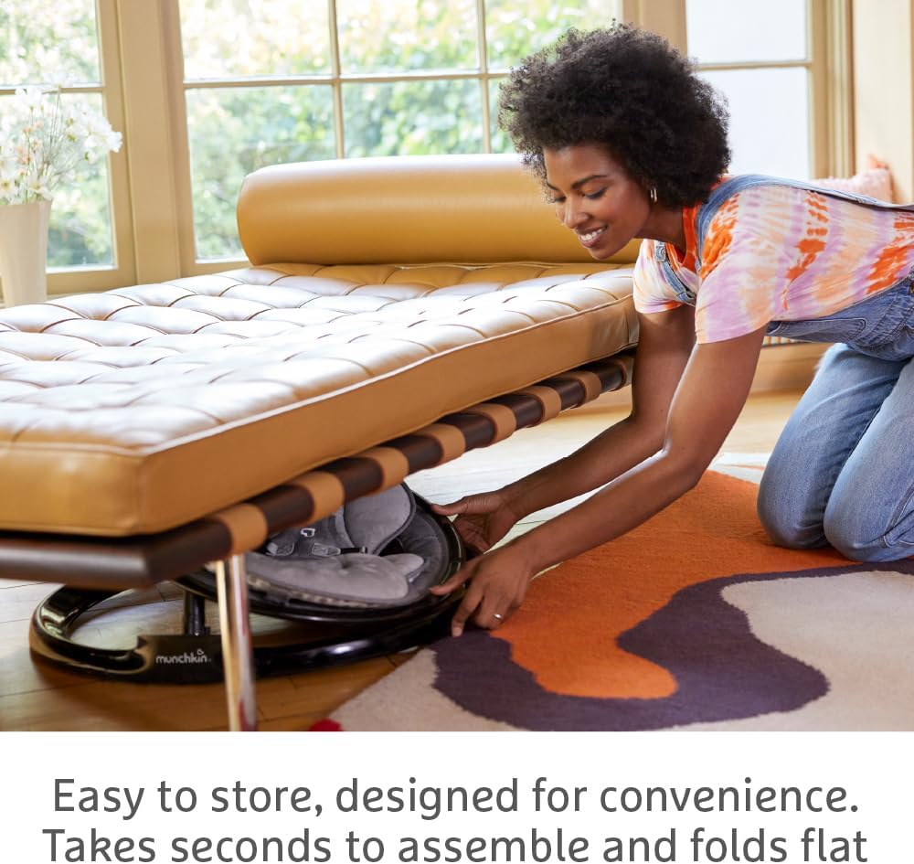 Munchkin Balanço elétrico para bebês | Cadeira de balanço e balanço para bebês com Bluetooth, balanço para bebês com balanço natural em 5 velocidades e controle remoto, Balanço para bebês Munchkin com estrutura de porta de brincar e pula-pula