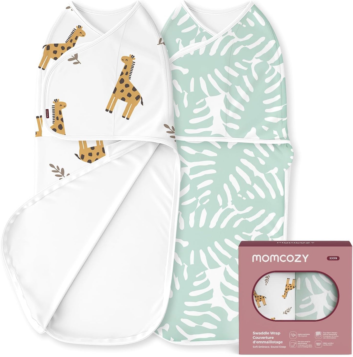 Momcozy Mantas para Recém-Nascidos de 0 a 3 Meses, com Fecho Silencioso, Fáceis de Usar para Pais de Primeira Viagem, Reduzem o Reflexo de Sobressalto, Pacote com 2, Coragem