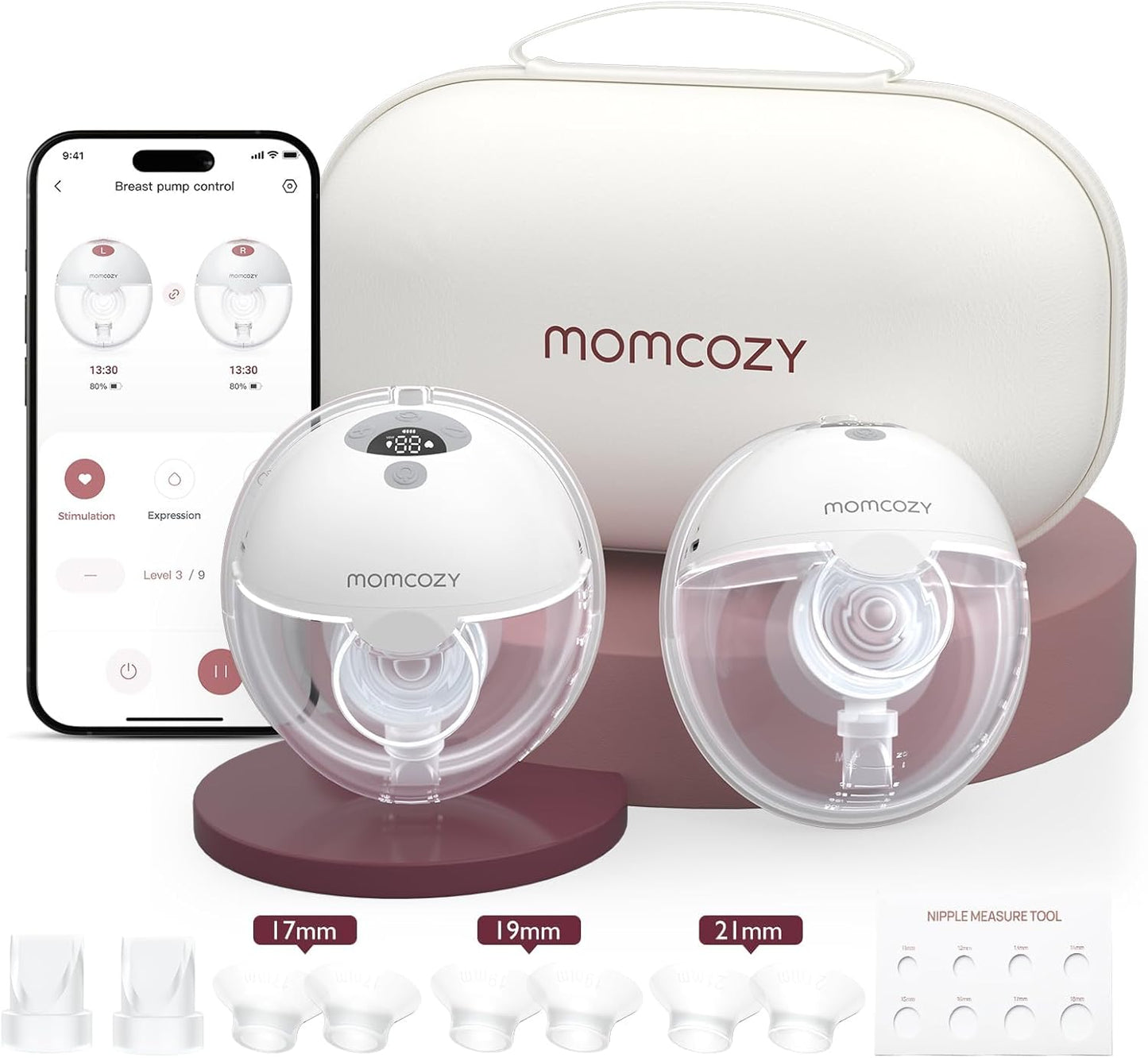 Momcozy Bomba tira-leite inteligente M5, bomba elétrica vestível com controle por aplicativo, mãos livres, 3 modos, 9 níveis de sucção, bomba portátil e leve, flange de 24 mm, pacote com 2 unidades, cinza Quill