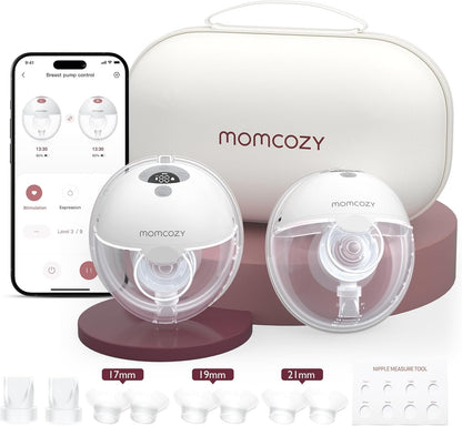 Momcozy Bomba tira-leite inteligente M5, bomba elétrica vestível com controle por aplicativo, mãos livres, 3 modos, 9 níveis de sucção, bomba portátil e leve, flange de 24 mm, pacote com 2 unidades, cinza Quill