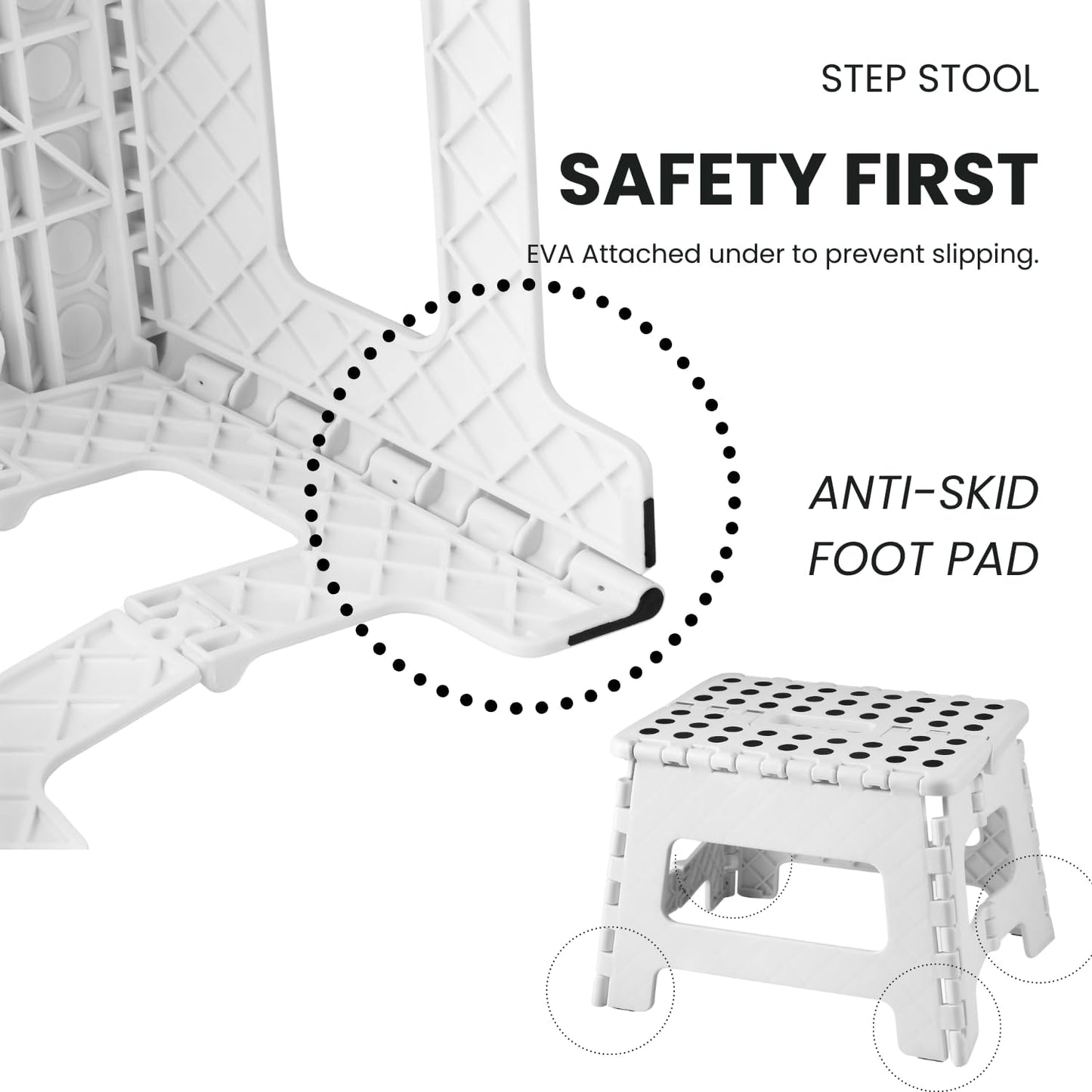 PandaEar Banquinho dobrável, 19 cm, leve e dobrável, ideal para crianças, perfeito para cozinha, banheiro, casa e quarto. Resistente e fácil de usar. Cor: Branco.