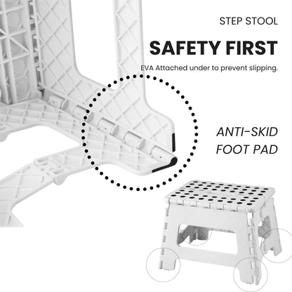 PandaEar Banquinho dobrável, 19 cm, leve e dobrável, ideal para crianças, perfeito para cozinha, banheiro, casa e quarto. Resistente e fácil de usar. Cor: Branco.