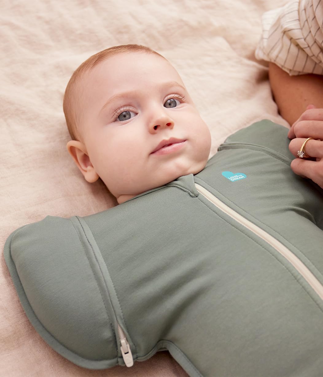 Love To Dream™ Saco de Transição Swaddle UP™, Médio (6–8,5 kg) – Verde Oliva Escuro | Ajuste Perfeito com Abas Removíveis | 1.0 Tog | Ideal para Primavera e Verão (20–24 °C) | Algodão Lavável à Máquina com Zíper Duplo