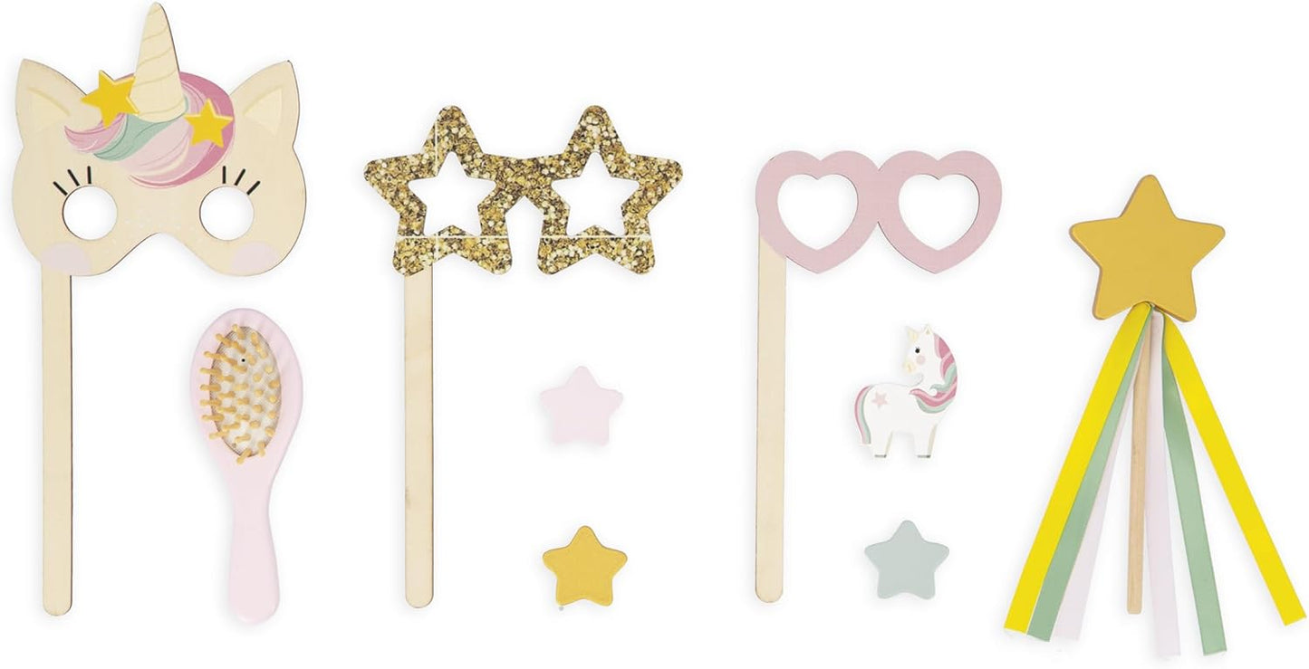 Janod - Penteadeira de menina - Tema unicórnio - Jogo de imitação - Penteadeira com espelho e banquinho de brinquedo - 10 acessórios - Dimensões 56,6 x 42,5 x 86,25 cm - A partir de 3 anos - J06464