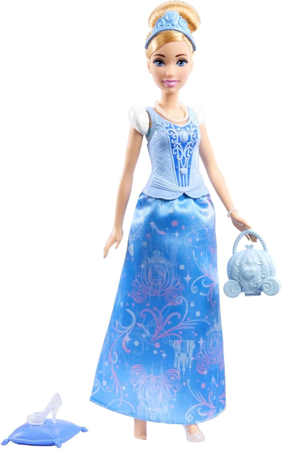 Mattel Boneca de Moda Cinderela Disney Princess da com 2 Visuais para Criar Histórias | Boneca Articulada com 9 Acessórios, 2 Corsetes de Encaixe e 2 Saias, Histórias 2 em 1 Inspiradas no Filme Cinderela da Disney, JCR95