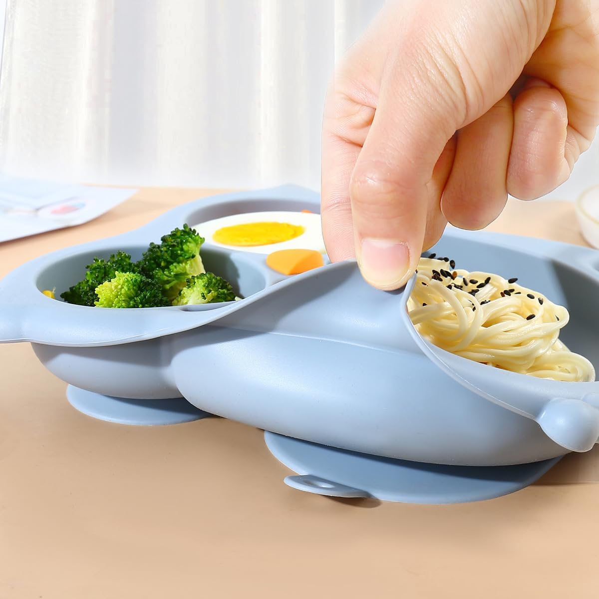 PandaEar Prato de silicone com ventosa, prato dividido para introdução alimentar, prato com ventosa inquebrável para bebês e crianças pequenas, antiderrapante, atóxico, livre de BPA, coruja
