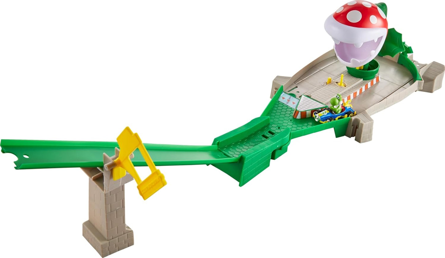Hot Wheels Conjunto de pistas Mario Kart com 4 pistas diferentes, veículos Mario Kart em escala 1:64 e o Nemesis do videogame.